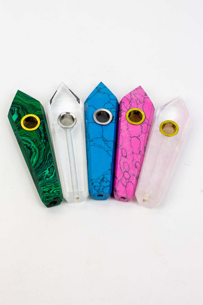 Acid Secs - Crystal Stone Smoking Pipe with choke hole
Acid Secs Productions Inc.
This crystal stone pipes made from semi-precious stones will transcend you to a new high and put you in touch with your spiritual side. Functional, durable and easy to clean, each pipe is fitted with a carb hole and a safe high-quality filter. (Quartz pipes should be cleaned using the same procedure as when cleaning glass pipes). Size : 4.25” X 1” 3 x Bowl screens Pipe Cleaner Durable Easy to clean Choke hole Eligible for $15